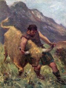 Kiedy się z nim zmagał, jeden z jego rogów wypadł mu w ręce (kolor lito) autorstwa Allan (after) Stewart