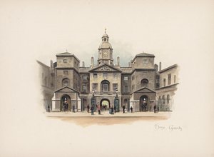 Znany Londyn: Horse Guards (kolorowa litografia)