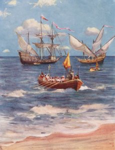Vasco da Gama lądujący w Kalicut (kolorowa litografia) autorstwa Allan Stewart