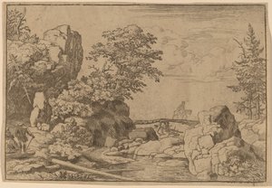 Jeździec na moście, prawdopodobnie ok. 16451656. autorstwa Allart van Everdingen