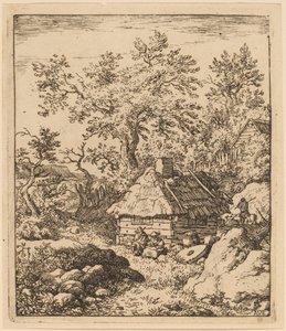 Krajobraz z kamieniem młyńskim w pobliżu beczki, prawdopodobnie ok. 16451656. autorstwa Allart van Everdingen