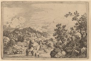 Duża skała wystająca z rzeki, prawdopodobnie ok. 16451656. autorstwa Allart van Everdingen