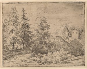 Człowiek między dwoma jodłami, prawdopodobnie ok. 16451656. autorstwa Allart van Everdingen