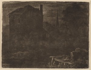 Pejzaż nocny z wieżą domu i kościoła, prawdopodobnie ok. 1660. autorstwa Allart van Everdingen