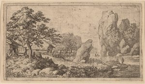 Spiczasty głaz na brzegu rzeki, prawdopodobnie ok. 16451656. autorstwa Allart van Everdingen