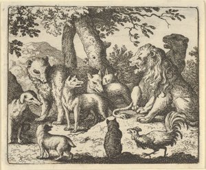 Renard oczyszcza się ze swoich zbrodni przed lwem, 1650-75. autorstwa Allart van Everdingen