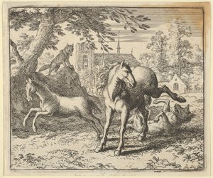 Renard idzie z Borsukiem na dwór, by ułagodzić gniew lwa, 1650-75. autorstwa Allart van Everdingen