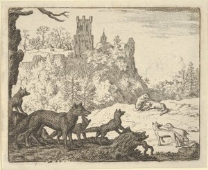 Renard Liście z borsukiem, 1650-75. autorstwa Allart van Everdingen