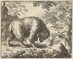 Renard obiecuje niedźwiedziowi, że zabierze go do miejsca, w którym znajdzie miód, 1650-75. autorstwa Allart van Everdingen