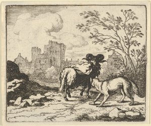 Renard wysyła barana z powrotem do lwa z paczką zawierającą głowę królika, 1650-75. autorstwa Allart van Everdingen