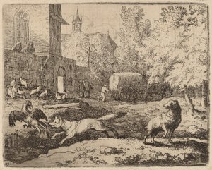 Reynard usiłuje ukraść koguta, prawdopodobnie ok. 16451656. autorstwa Allart van Everdingen