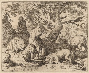 Reynard nawija swoją opowieść i krzywdzi ojca, prawdopodobnie ok. 16451656. autorstwa Allart van Everdingen