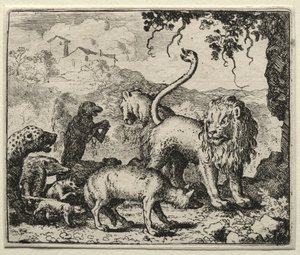 Reynard the Fox: Pierwsza skarga wilka. autorstwa Allart van Everdingen