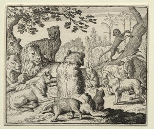 Reynard the Fox: Lew rozkazuje szukać Reynarda autorstwa Allart van Everdingen