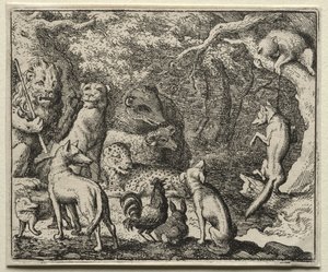 Reynard the Fox: Reynard prosi o pozwolenie na spowiedź. autorstwa Allart van Everdingen