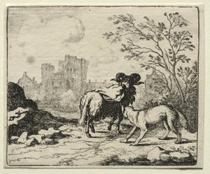 Reynard the Fox: Reynard wysyła paczkę do lwa. autorstwa Allart van Everdingen