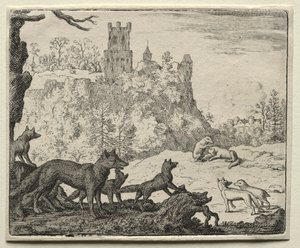 Reynard the Fox: Reynard i borsuk idą na dwór. autorstwa Allart van Everdingen