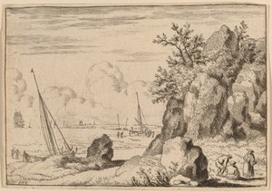 Pejzaż morski z trzema postaciami po prawej, prawdopodobnie ok. godz. 16451656. autorstwa Allart van Everdingen
