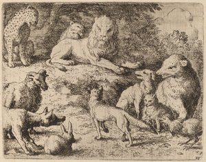 Zwierzęta przedstawiają swoje zarzuty Reynardowi, prawdopodobnie ok. 16451656. autorstwa Allart van Everdingen