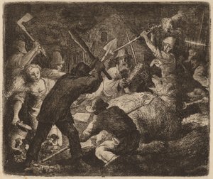Niedźwiedź zaatakowany przez chłopów, prawdopodobnie ok. 16451656. autorstwa Allart van Everdingen
