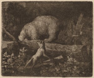 Uwięziony niedźwiedź, prawdopodobnie ok. 16451656. autorstwa Allart van Everdingen