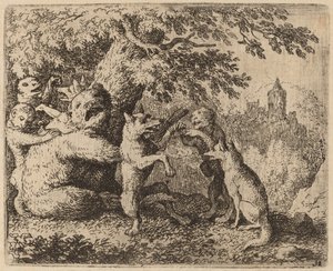 Niedźwiedź i Wilk są prześladowani, prawdopodobnie ok. 16451656. autorstwa Allart van Everdingen