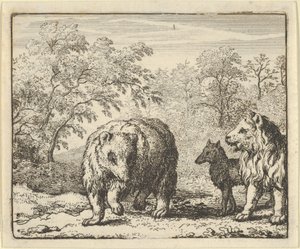 Lew uwalnia niedźwiedzia i wilka, 1650-75. autorstwa Allart van Everdingen