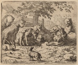 Lew szuka rady, prawdopodobnie ok. 16451656. autorstwa Allart van Everdingen