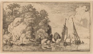Dwie łodzie na szerokiej rzece, prawdopodobnie ok. 16451656.