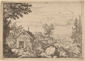 Dwóch mężczyzn w drzwiach chaty, prawdopodobnie ok. 16451656. autorstwa Allart van Everdingen