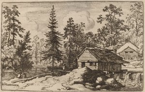 Kobieta w pejzażu rzeki Patrząc w stronę łodzi, prawdopodobnie ok. 16451656. autorstwa Allart van Everdingen