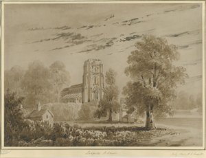 Lichfield - Kościół św. Czadu: rysunek w czerwonej sepii, lipiec 1842 (rysunek) autorstwa Allen Edward Everitt
