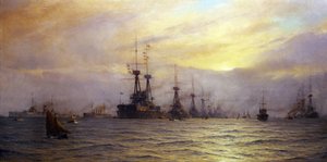 Przybycie floty na przegląd koronacji króla Zjednoczonego Królestwa Jerzego V (1865-1936) w 1911 r.