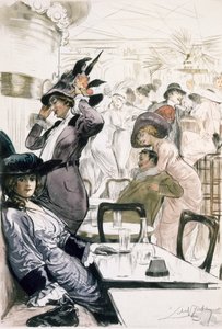 Cafe Society, z „Paryż: Moeurs, kostiumy i postawy 1912-13, t. 1: Les Bars”, wydana 1914 (kolor lito)