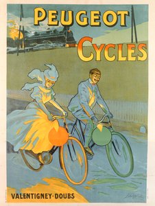 Plakat reklamujący rowery Peugeot (kolor lito)