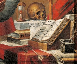 Rękopisy św Hieronima: wulgata, obraz przypisywany Alonso Antonio Villamorowi (1661-1729), Szczegół