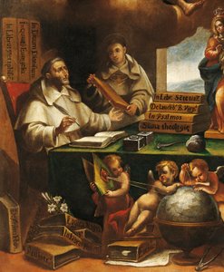 Św. Albert Wielki i św. Tomasz z Akwinu, szczegół, św. Paweł ukazuje się św. Albertowi Wielkiemu i św. Tomaszowi z Akwinu, Alonso Antonio Villamor (1661-1729). Klasztor San Esteban, Salamanka.