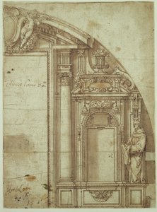 Studium architektoniczne (pióro i tusz i pranie na papierze) autorstwa Alonso Cano