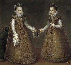 Infantki Isabel Clara Eugenia 1566-1633 i Catherine Michelle z Hiszpanii 1567-1597, ca. 1575 autorstwa Alonso Sánchez Coello
