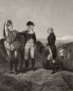 Pierwsze spotkanie Jerzego Waszyngtona i Aleksandra Hamiltona, z "Life and Times of Washington", tom I, opublikowane w 1857 r. autorstwa Alonzo Chappel