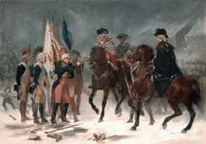 Kapitulacja pułkownika Ralla w bitwie pod Trenton, 26 grudnia 1776, 1858 (olej na tekturze)