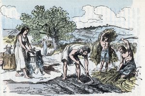 Życie codzienne w prehistorii: scena prac rolniczych w epoce żelaza Rycina z „La nature et l
