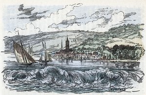 Widok odwiertu pływowego Sekwany do Caudebec-en-Caux (Caudebec en Caux) w Sekwanie Morskim w Normandii (odwiert pływowy Sekwany do Caudebec en Caux w Normandii) Grawerowanie z „” La nature et l