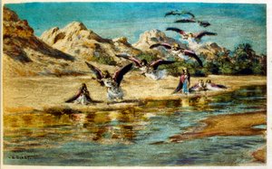 Ilustracja Dinet z „Mirages” Sceny z życia Arabów. 1906. Mirages, Scénes De La Vie Arab został zilustrowany przez Etienne Dinet z komentarzem Silmana Ben Ibrahima Bamera. Nasreddine Dinet urodził się jako Alphonse-Étienne Dinet; (1861-1929) był francuskim  autorstwa Alphonse Etienne Dinet