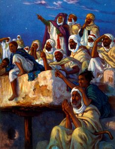Ilustracja przedstawiająca modlących się Arabów w okresie ramadanu. Nasreddine Dinet (Alphonse-Étienne Dinet). 1861 1929