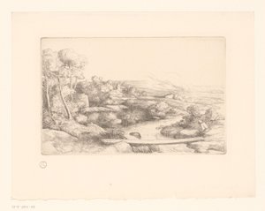 Krajobraz z deską nad rzeką la passerelle autorstwa Alphonse Legros (attributed to)
