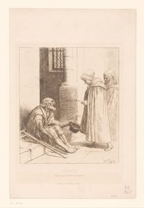 Żebrak na schodach Dobroczynność (tytuł na obiekcie) autorstwa Alphonse Legros