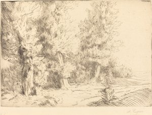 W lesie Fontainebleau (Dans la foret de Fontainebleau) autorstwa Alphonse Legros