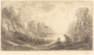 Krajobraz: wschód słońca Krajobraz: wschód słońca. autorstwa Alphonse Legros