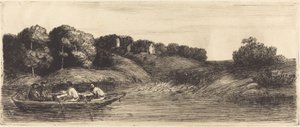 Krajobraz z łodzią, pierwsza płyta autorstwa Alphonse Legros